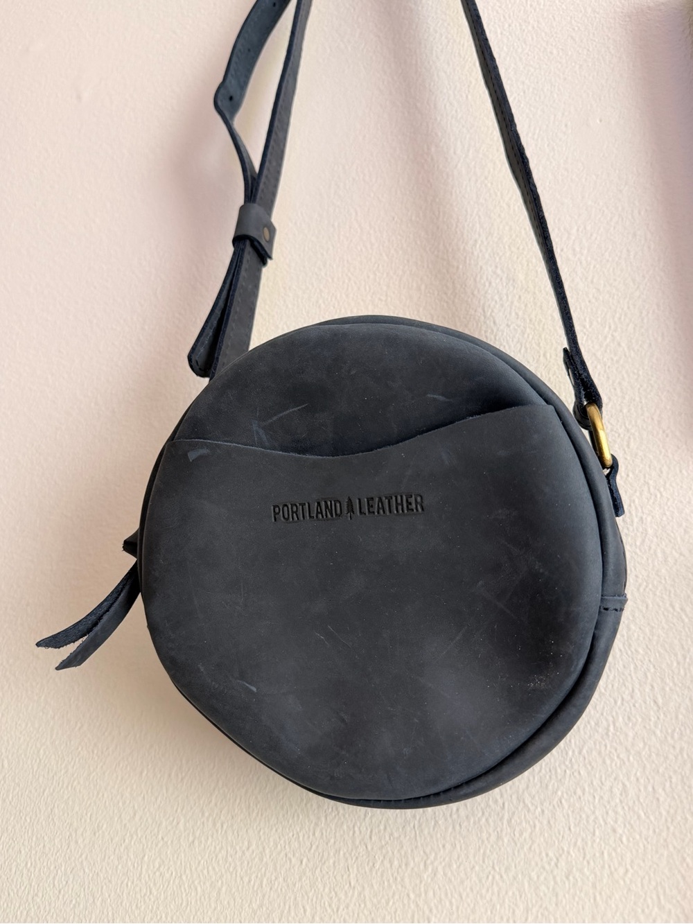 Navy Blue Portland Leather Circle Crossbody Bag - Picture 2 of 4